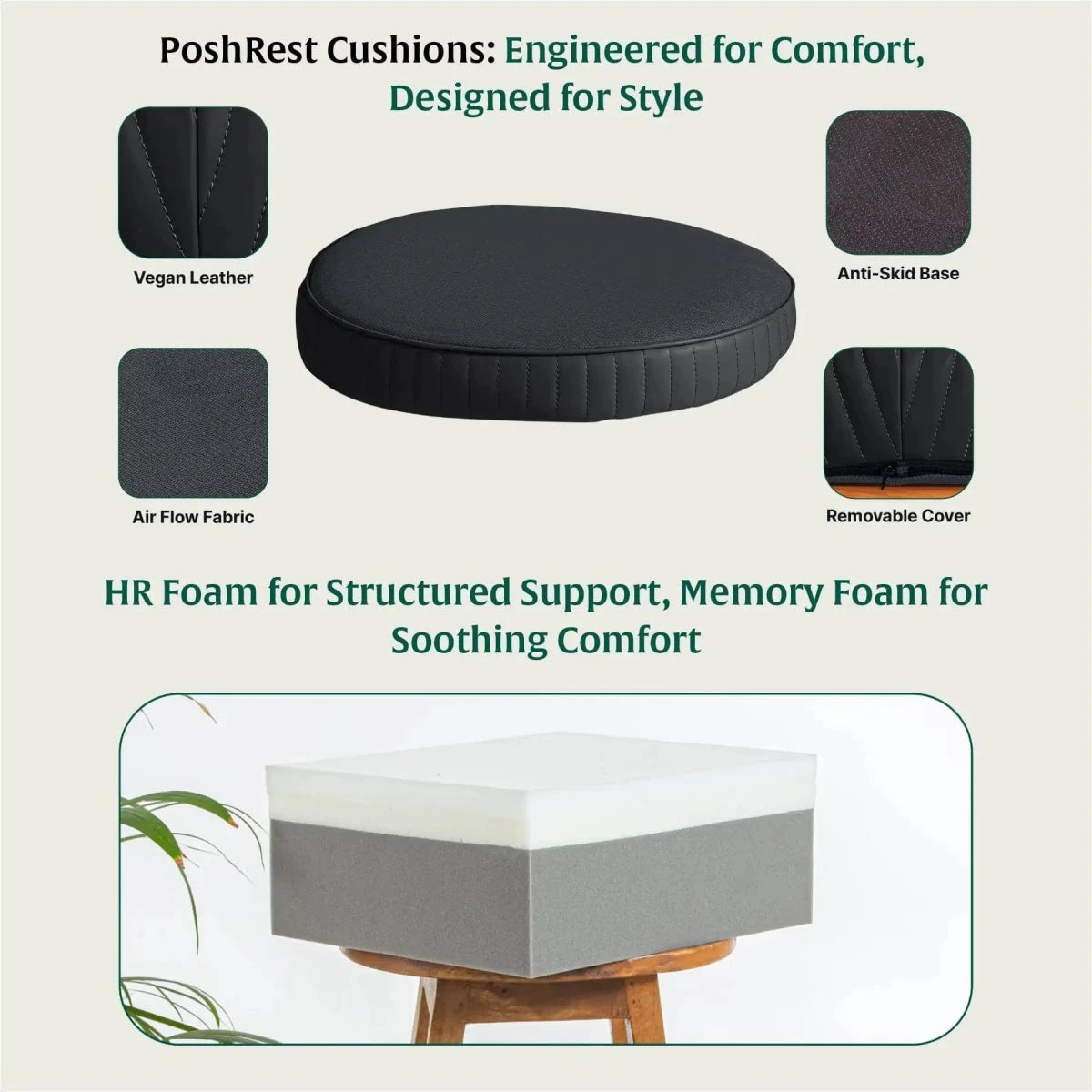 PoshRest Round Seat Pads Seat Cushion The White Willow 