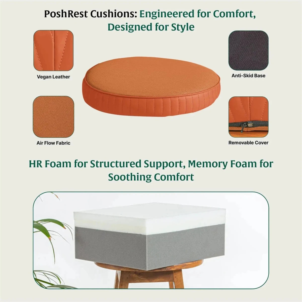 PoshRest Round Seat Pads Seat Cushion The White Willow 