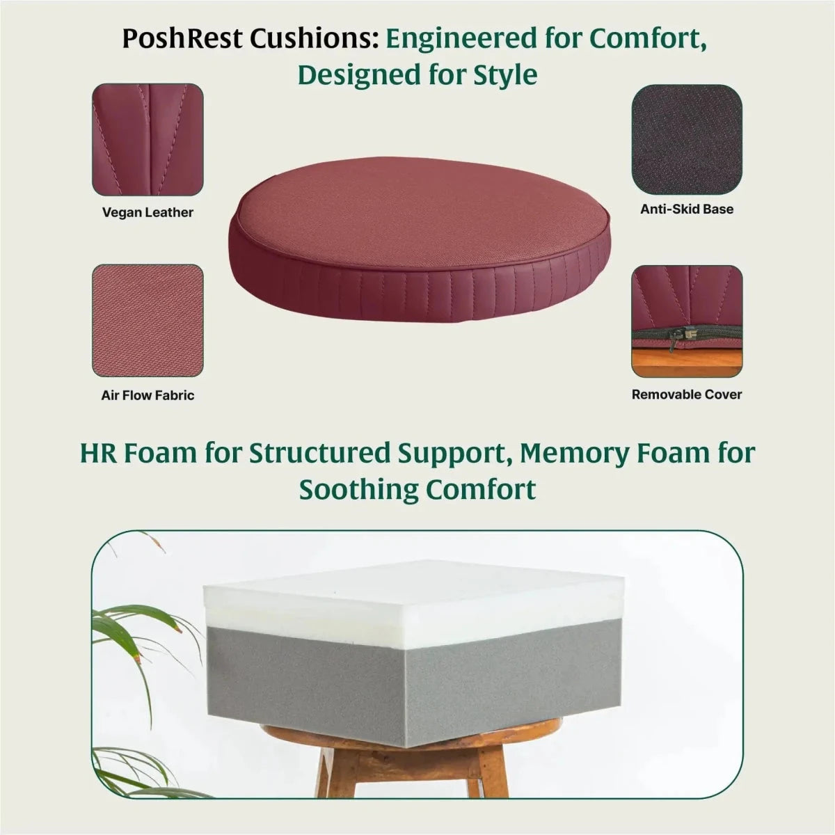 PoshRest Round Seat Pads Seat Cushion The White Willow 
