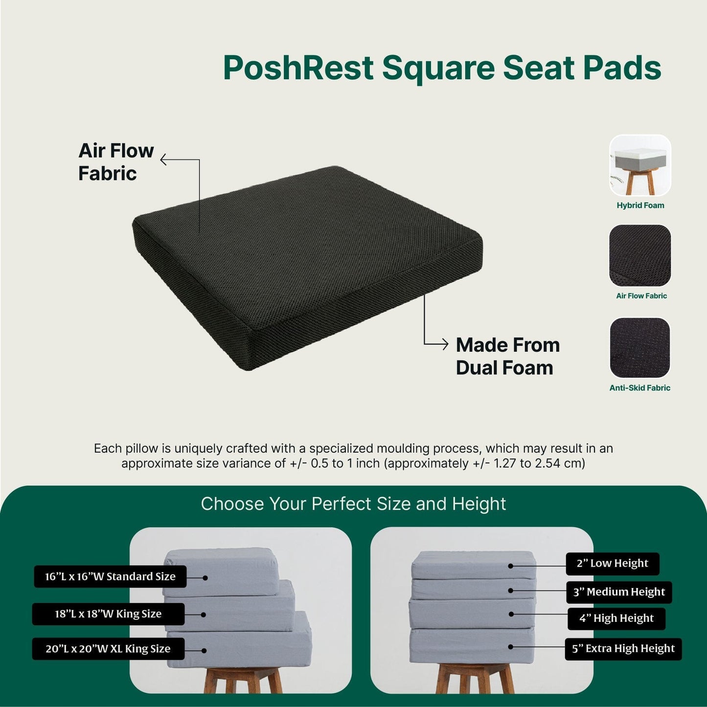 PoshRest Square Seat Pads - Seat Cushion - The White Willow