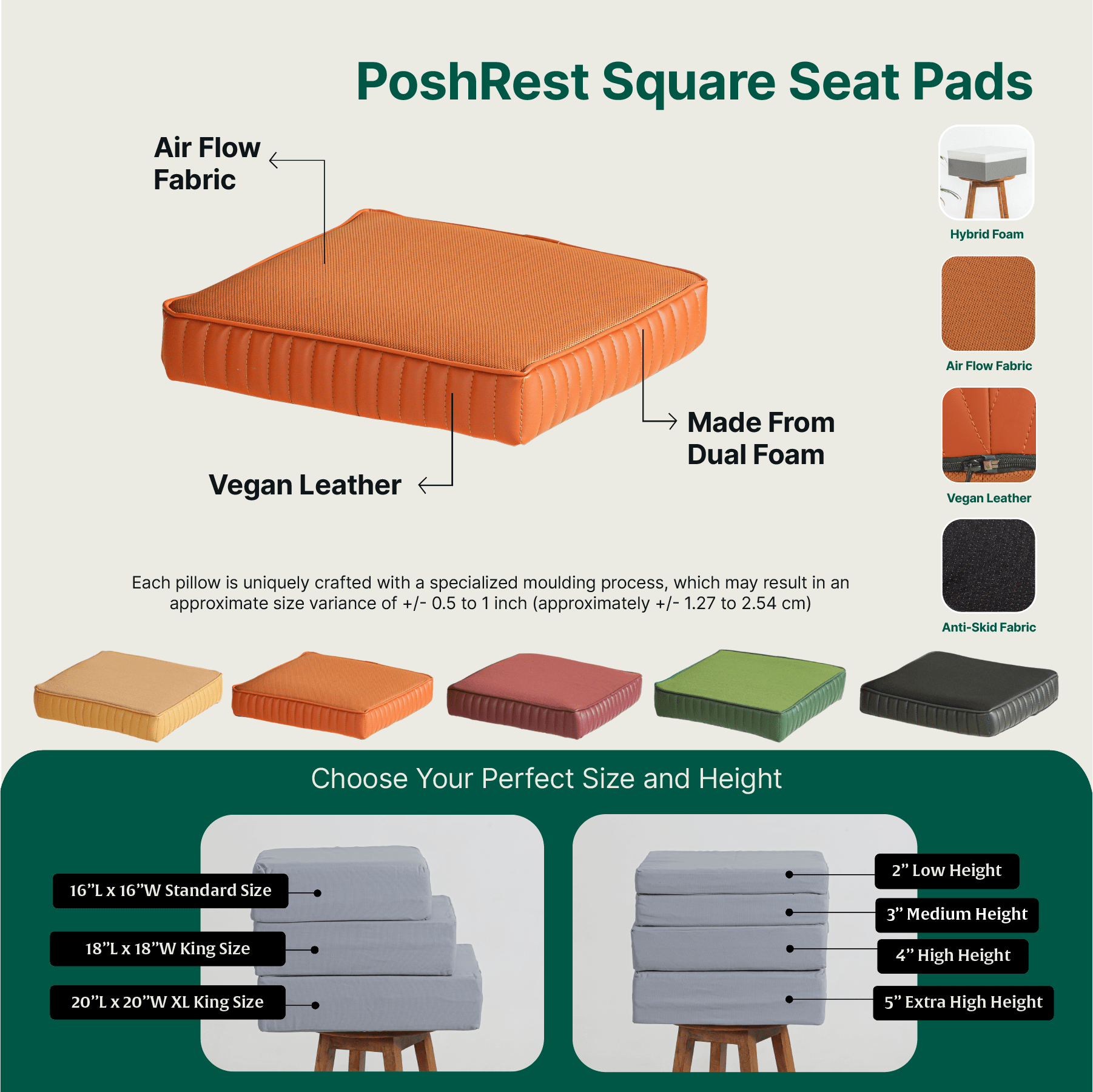 PoshRest Square Seat Pads Seat Cushion The White Willow 