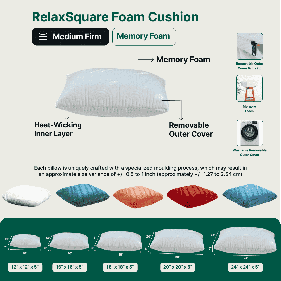 RelaxSquare Foam Cushion - Bed & Sofa Cushion - The White Willow