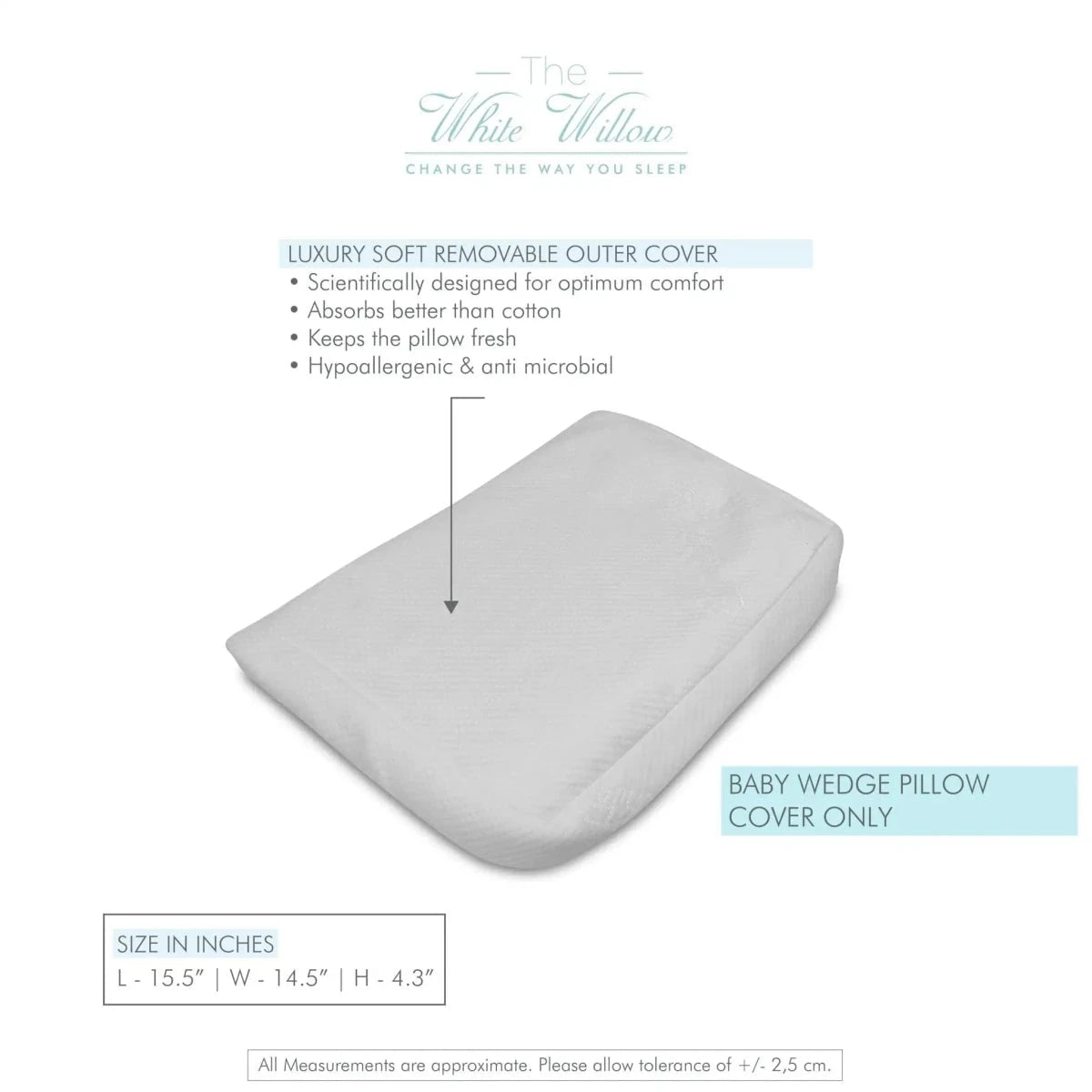 Soft Fabric Cover For Seat Wedge With Zip Closure Case - 15.5" x 14.5" x 4.3" Pillow Cover The White Willow 