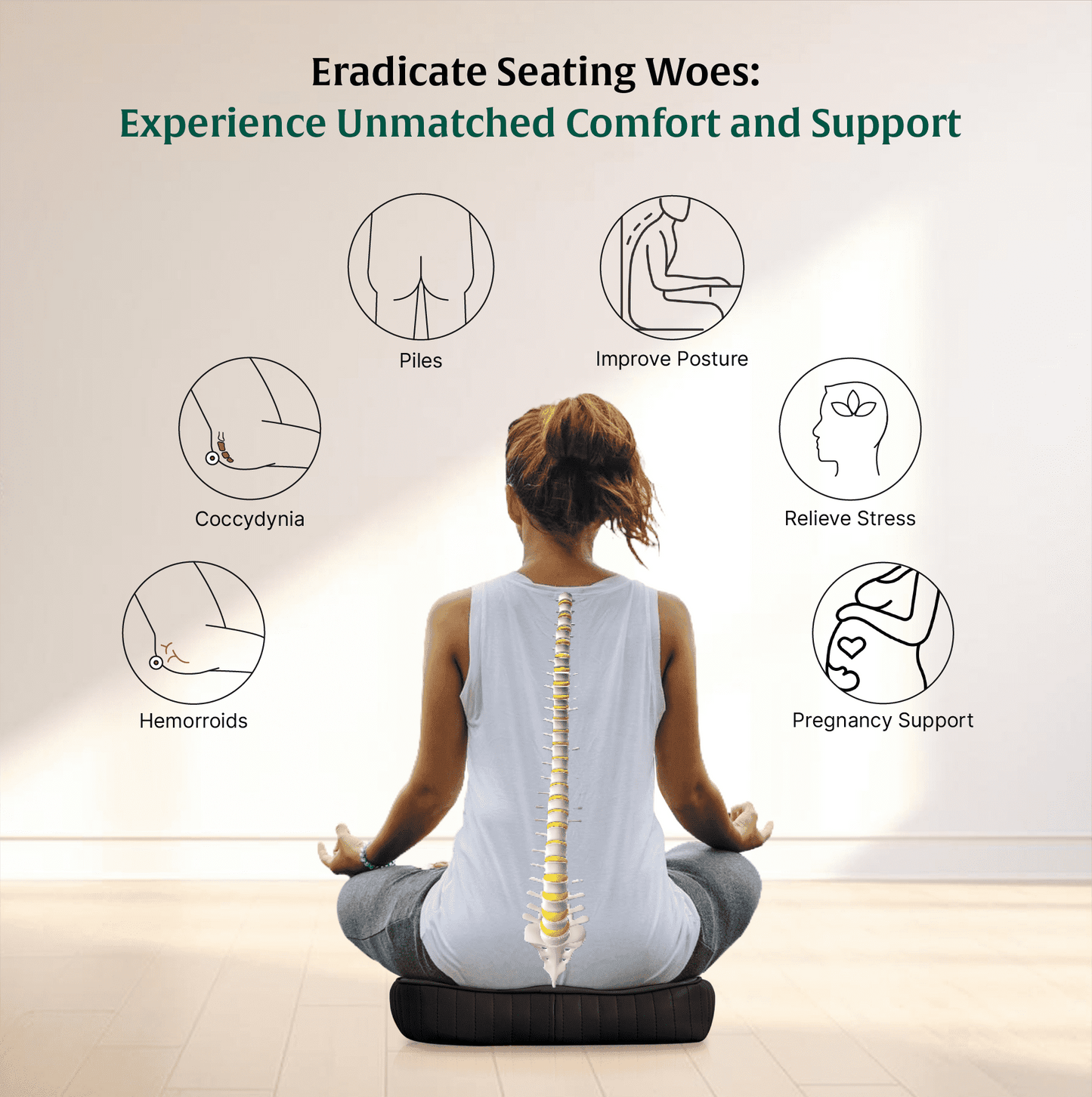 Sprucesoft - Coccyx Tailbone Support Seat Cushion - Firm Seat Cushion The White Willow 