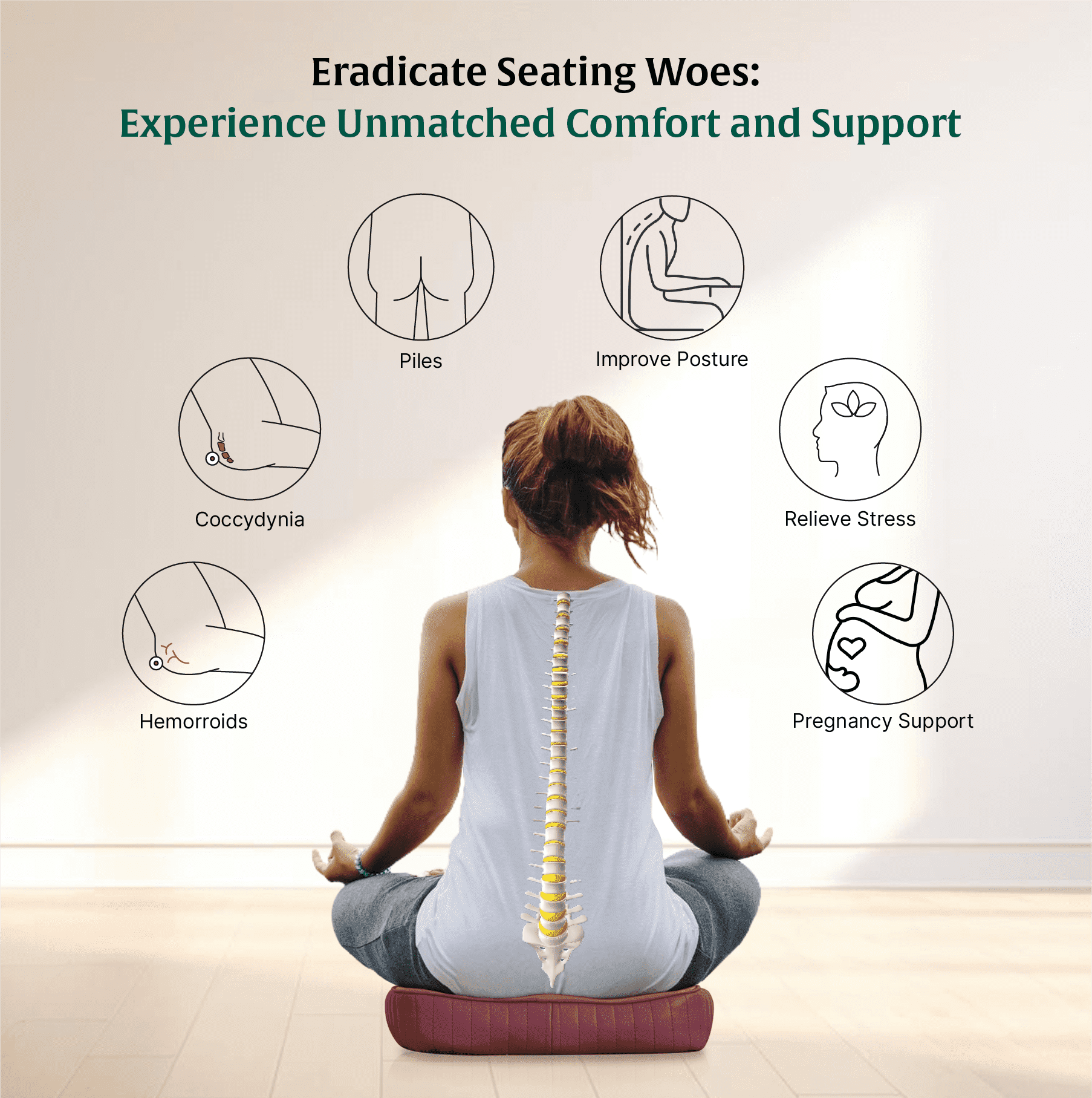 Sprucesoft - Coccyx Tailbone Support Seat Cushion - Firm Seat Cushion The White Willow 