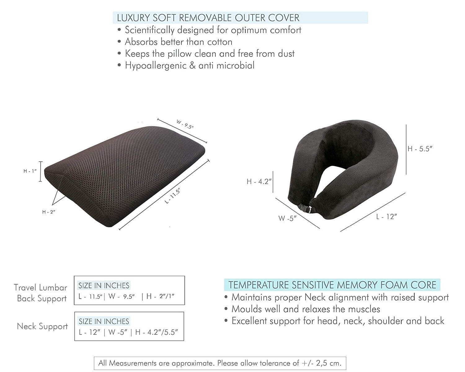 Suburban - Travel Combo - Memory Foam Travel Neck Support Pillow & Camping Pillow - Medium Firm Combo-Travel-Pillow The White Willow 