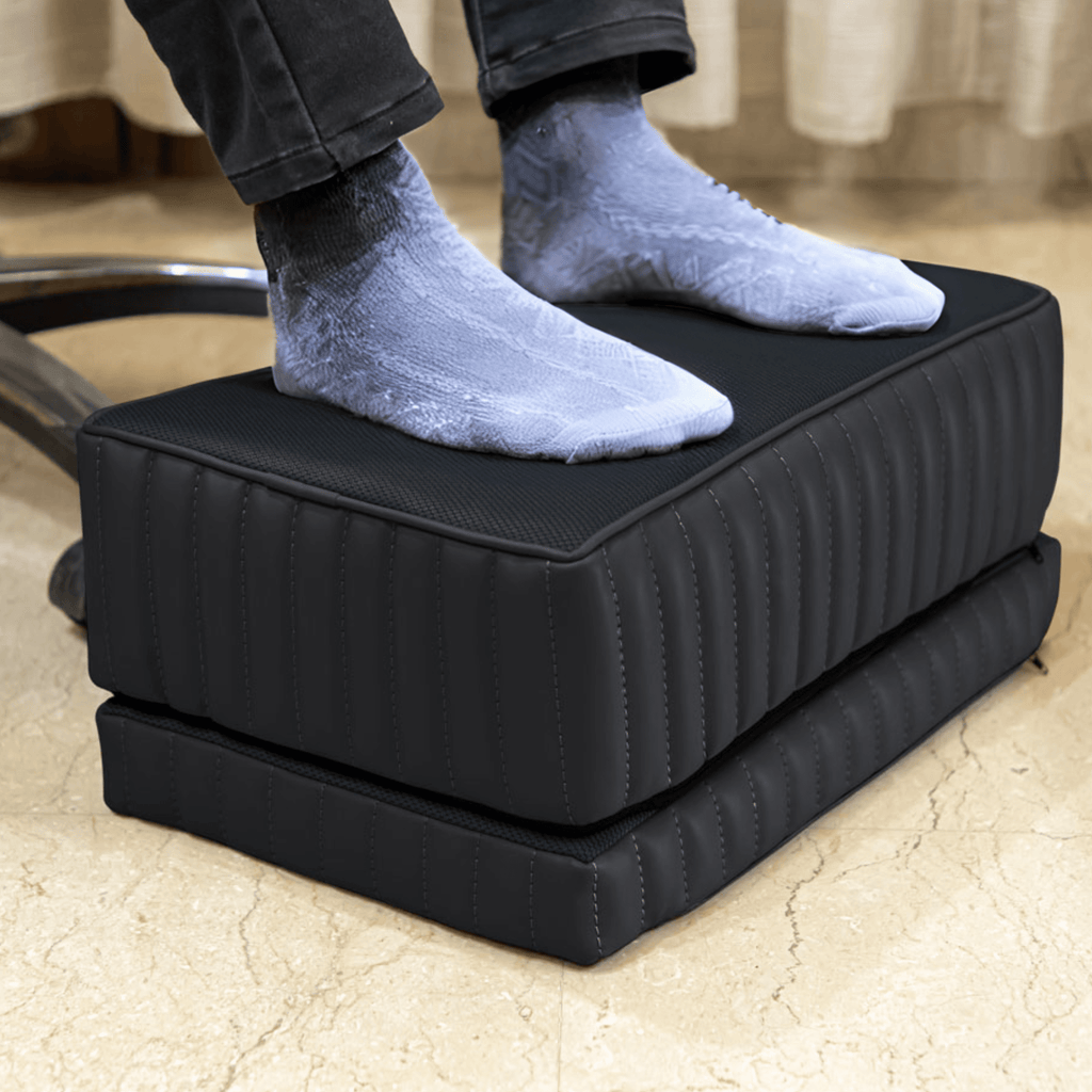 Synergy - High Resilience (HR) Foam Square Foot Rest Cushion for Feet & leg Support - Firm Foot Rest Cushion The White Willow Adjustable Footrest- 2 Layers Jet Black 
