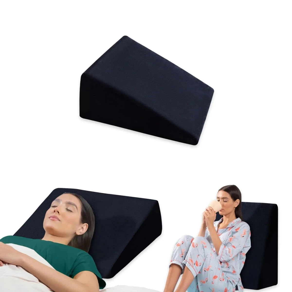 Terra- Cooling Gel Egg Crate & HR Foam Bed Wedge Pillow - Medium Firm Bed Wedge The White Willow Standard Size- 18 x 18 inch 10 inch Black