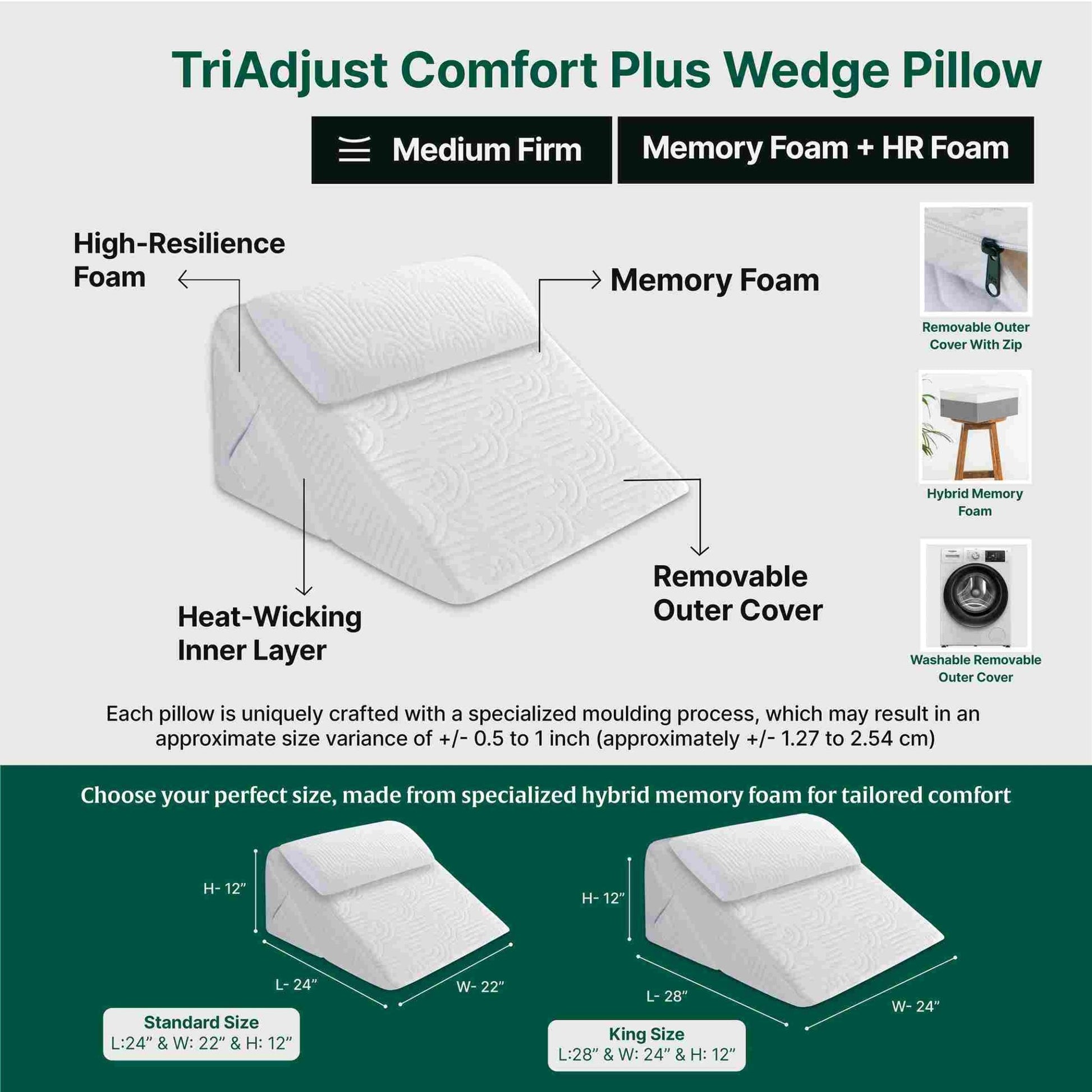 TriAdjust Comfort Plus Wedge Pillow - Bed Wedge - The White Willow