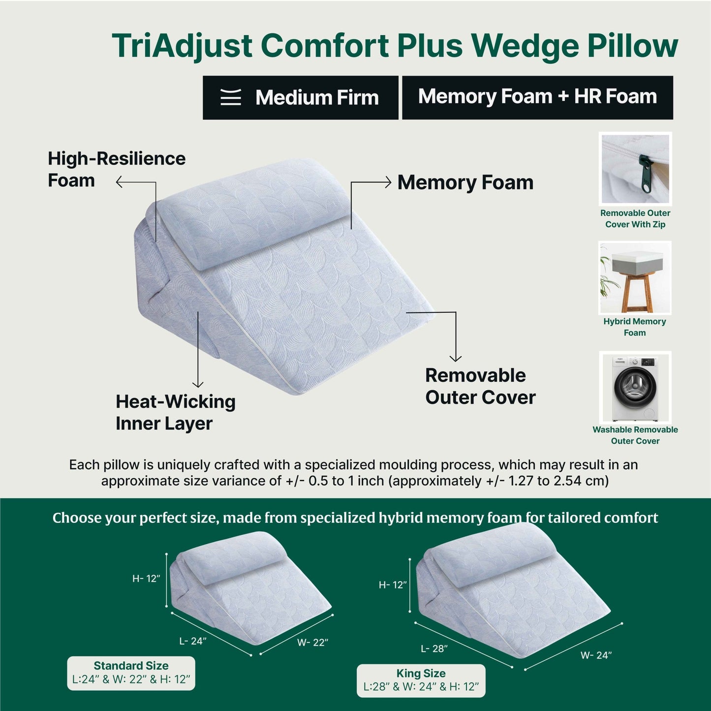 TriAdjust Comfort Plus Wedge Pillow - Bed Wedge - The White Willow