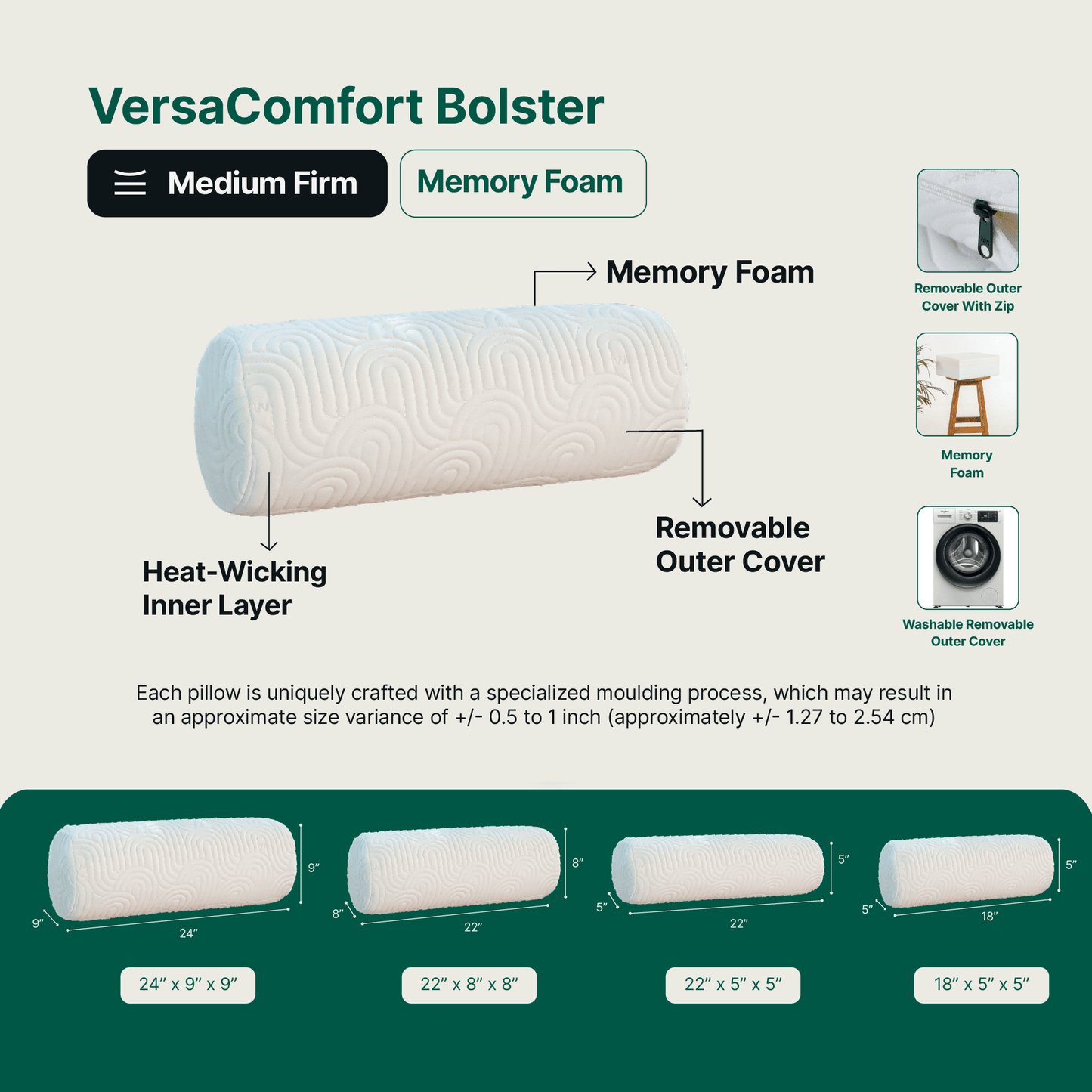 VersaComfort Bolster - Bed & Sofa Cushion - The White Willow