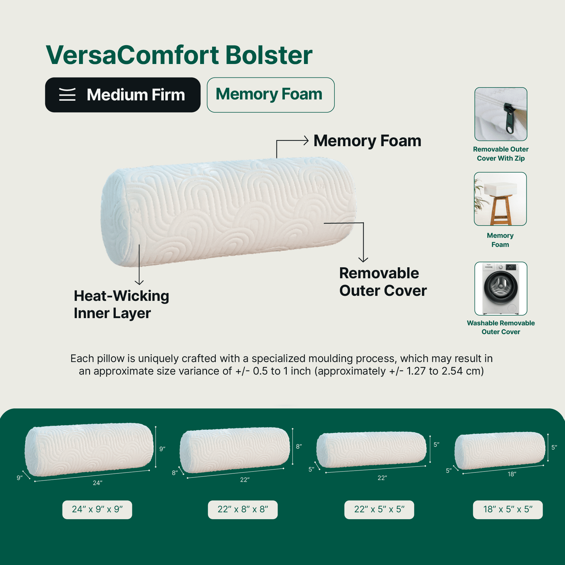 VersaComfort Bolster - Bed & Sofa Cushion - The White Willow