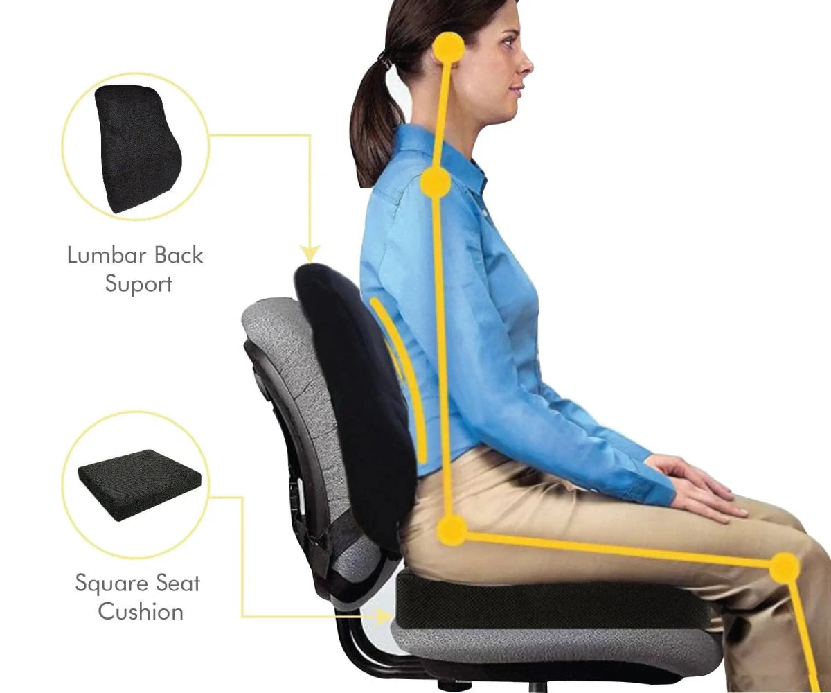 Victor - Work From Home Combo - Lumbar Backrest & Coccyx Tailbone Seat Cushion - Medium Firm - Combo - Back - Seat - The White Willow