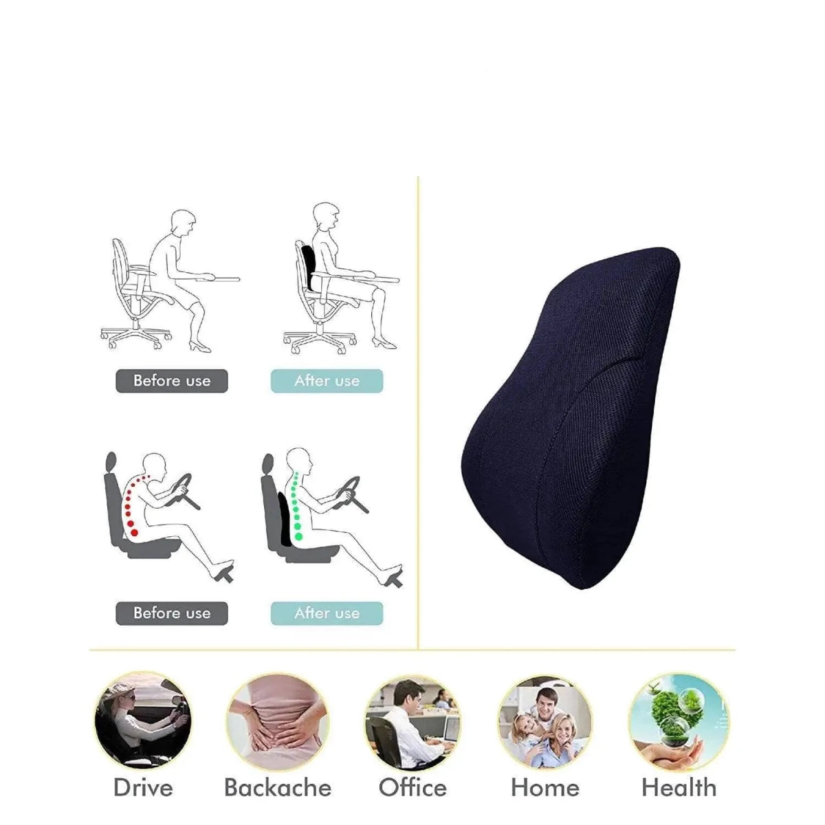 Victor - Work From Home Combo - Lumbar Backrest & Coccyx Tailbone Seat Cushion - Medium Firm - Combo - Back - Seat - The White Willow