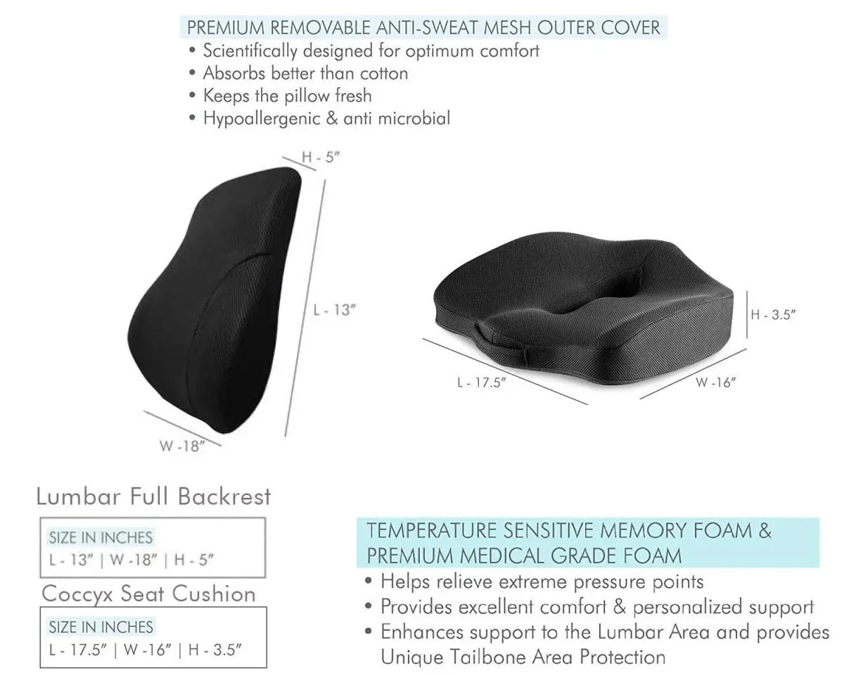 Victor - Work From Home Combo - Lumbar Backrest & Coccyx Tailbone Seat Cushion - Medium Firm Combo-Back-Seat The White Willow 