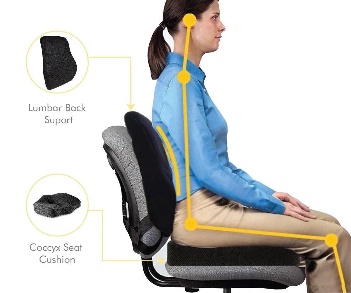 Victor - Work From Home Combo - Lumbar Backrest & Coccyx Tailbone Seat Cushion - Medium Firm - Combo - Back - Seat - The White Willow