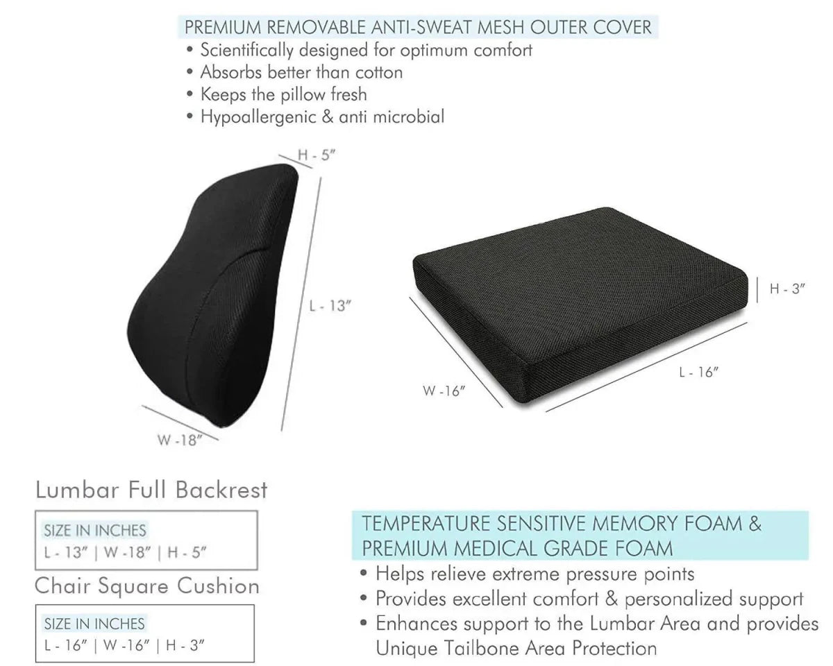 Victor - Work From Home Combo - Lumbar Backrest & Coccyx Tailbone Seat Cushion - Medium Firm - Combo - Back - Seat - The White Willow