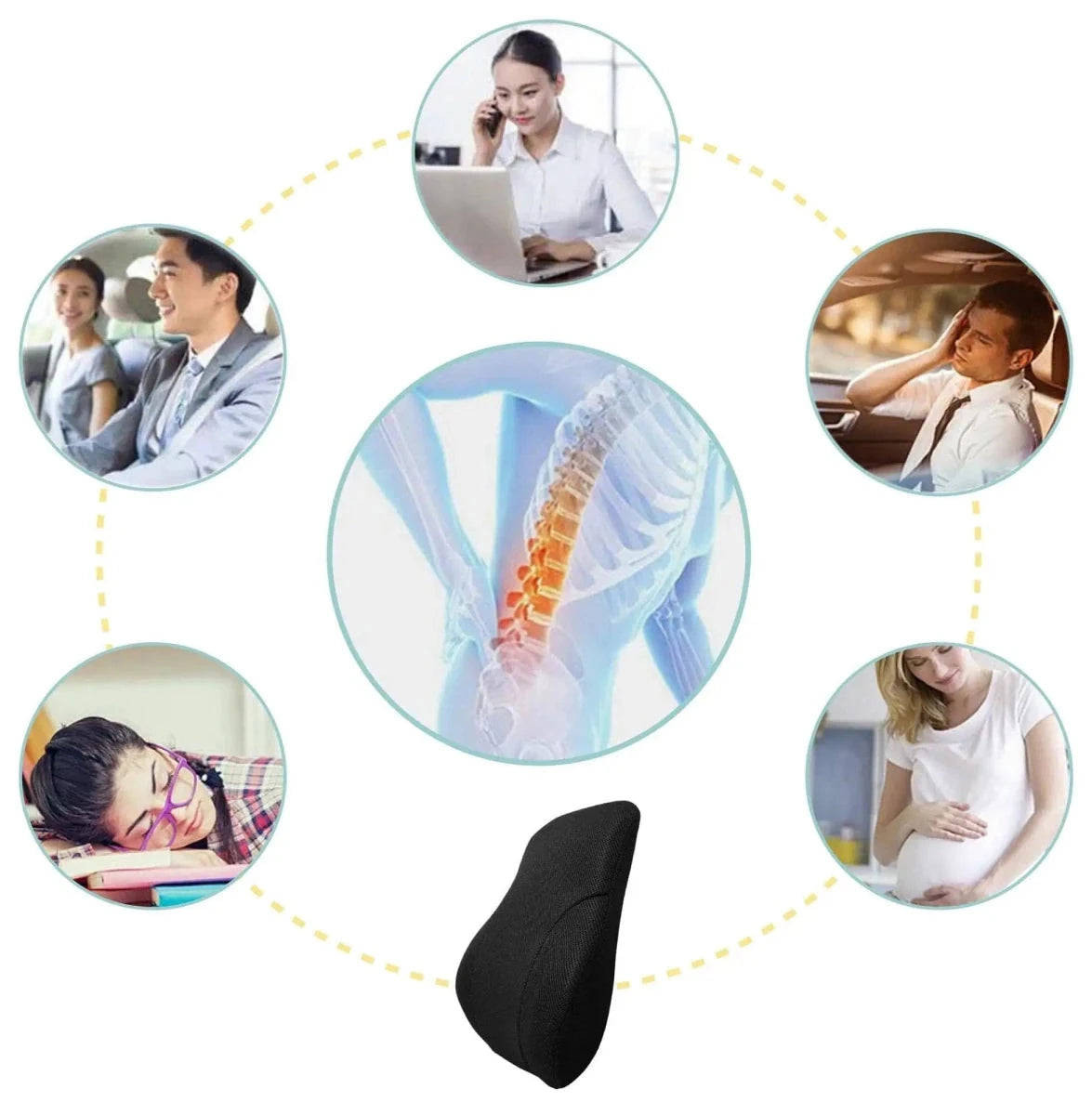 Wingman - Work From Home Combo - Memory Foam Lumbar Backrest Pillow & HR Foam Donut Shaped Seat Cushion - Medium Firm Combo-Back-Seat The White Willow 
