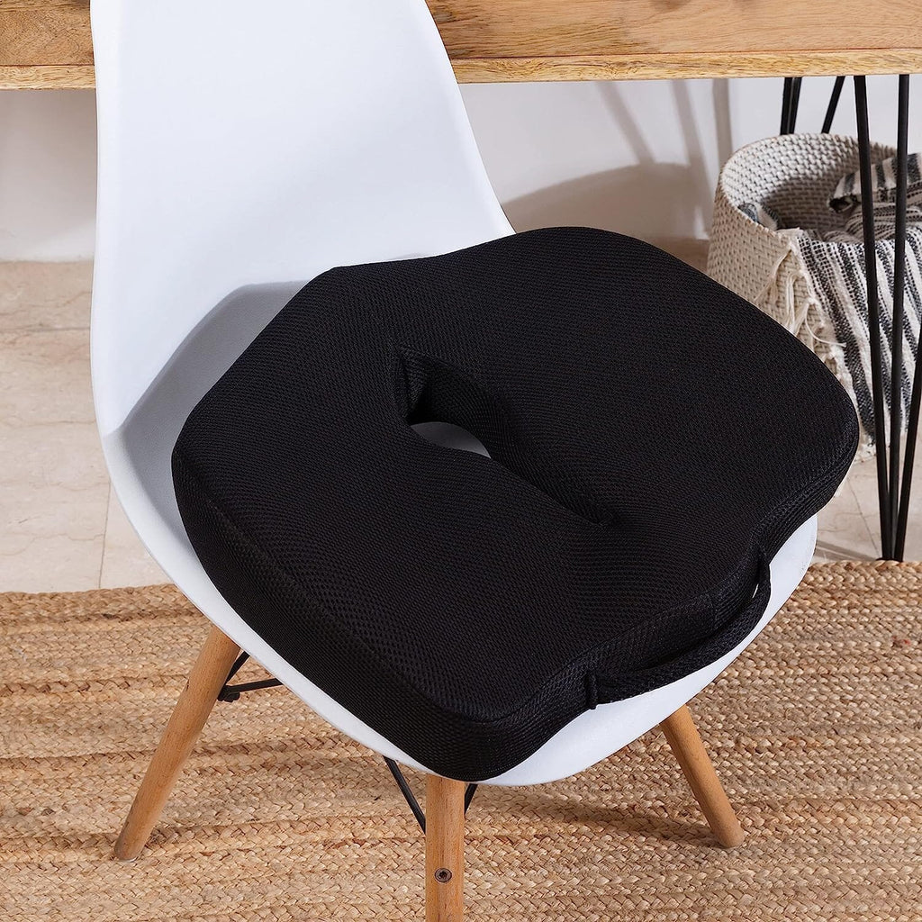 Agilio - Coccyx Tailbone Support Seat Cushion Support The White Willow Black Memory Foam 