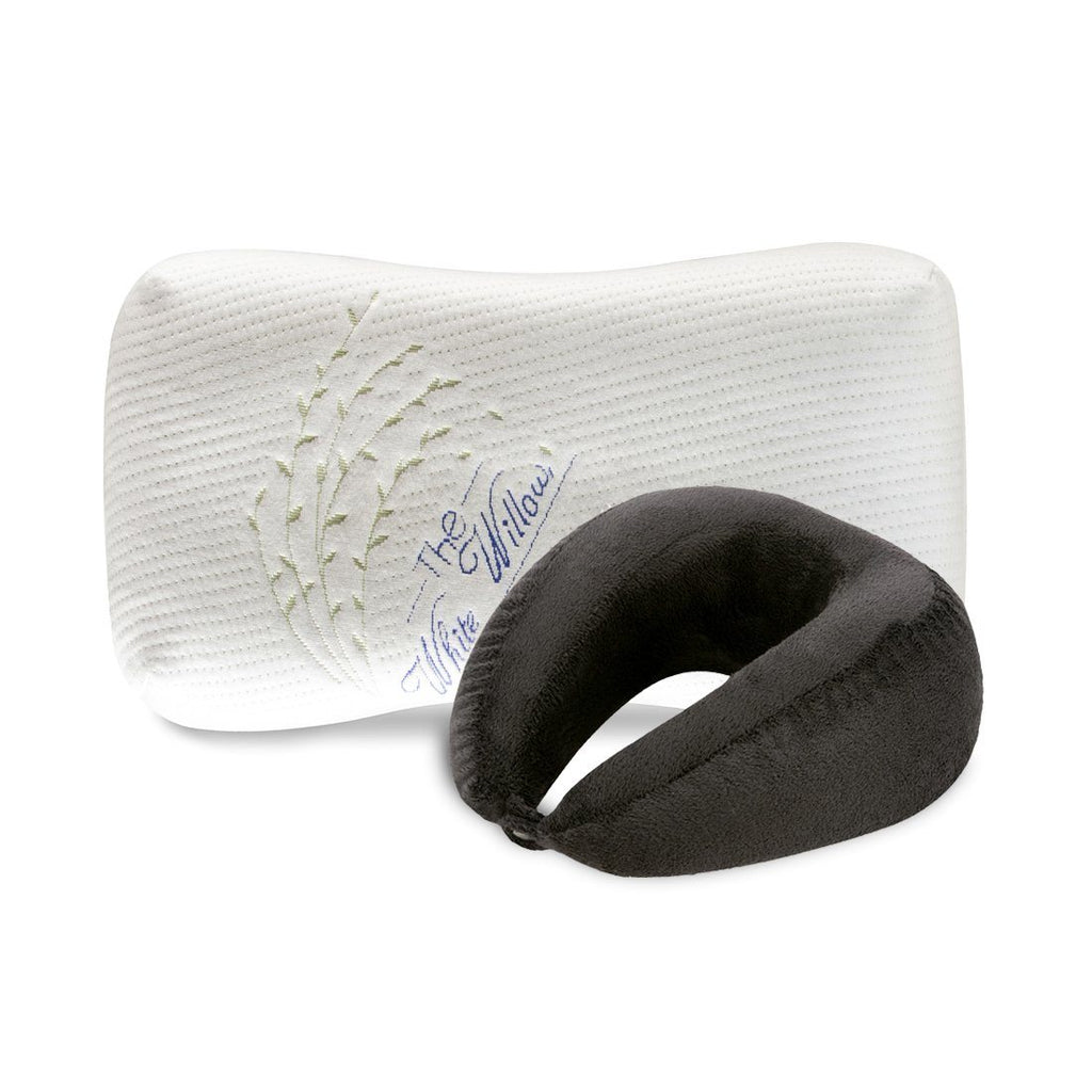Comfy - Memory Foam U Shaped Neck Rest Travel Cushion & Junior Size Sleeping Bed Pillow - Soft - The White Willow