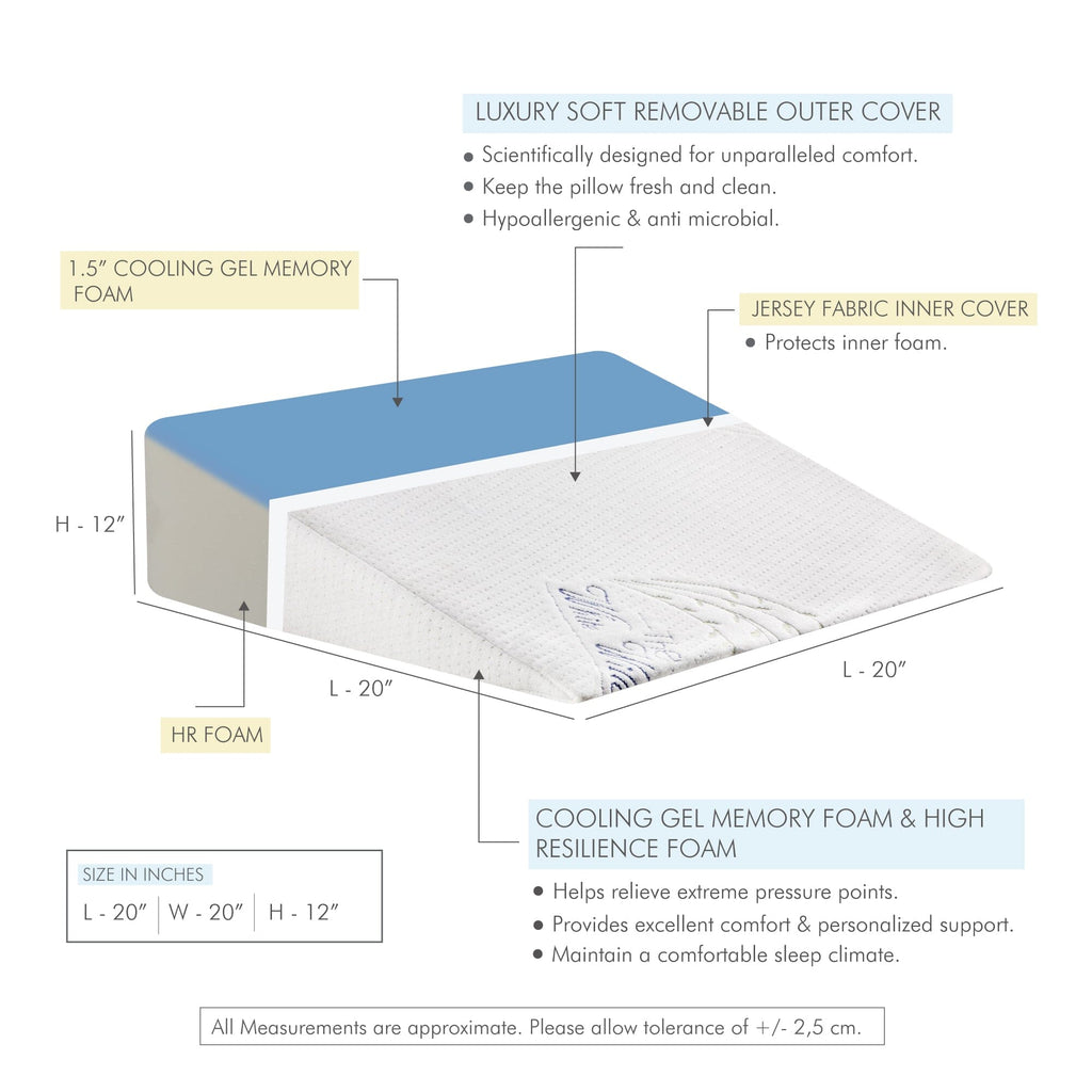 Olympus - Cooling Gel Memory Foam & HR Foam Wedge Pillow - Medium Firm Support The White Willow 