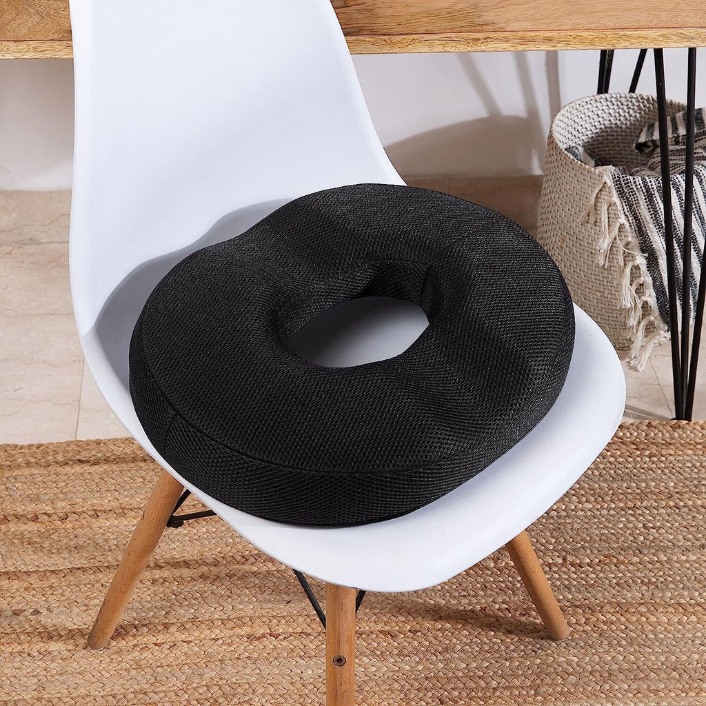 Sky - Donut Shaped Seat Cushion - Tailbone and Lumbar Support - Firm Support The White Willow Black High Resilience Foam 
