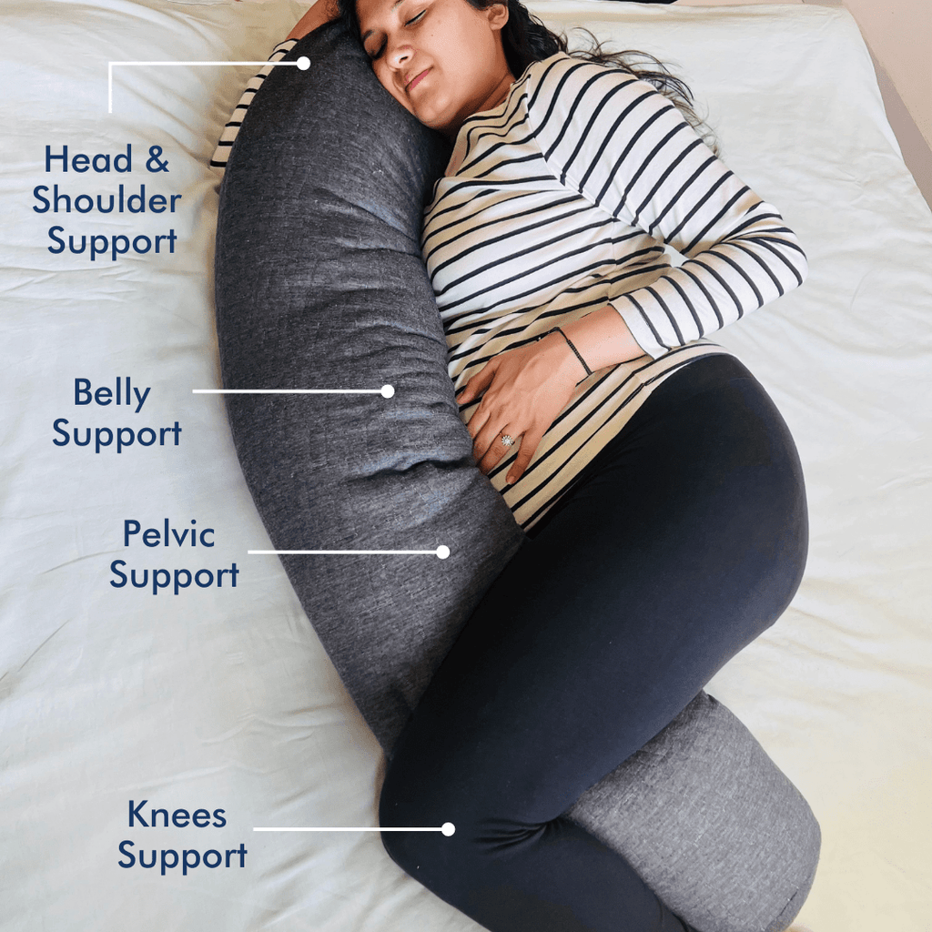 Sophia - Memory Foam & Micro Fiber J-Shaped Pregnancy Pillow for Full Body Support - Medium Firm Pregnancy Pillow The White Willow 