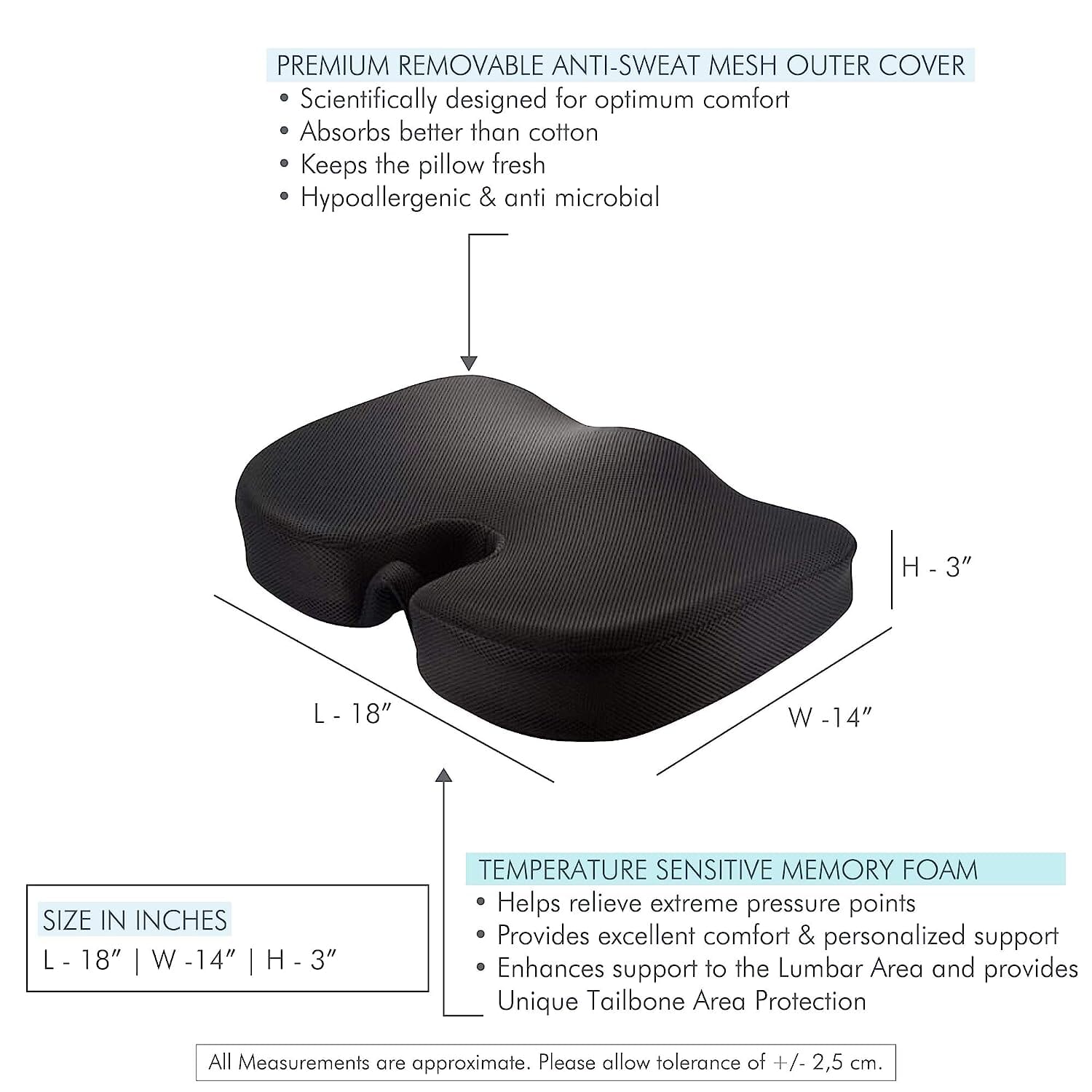 Sprucesoft - Coccyx Tailbone Support Seat Cushion - Firm Support The White Willow 