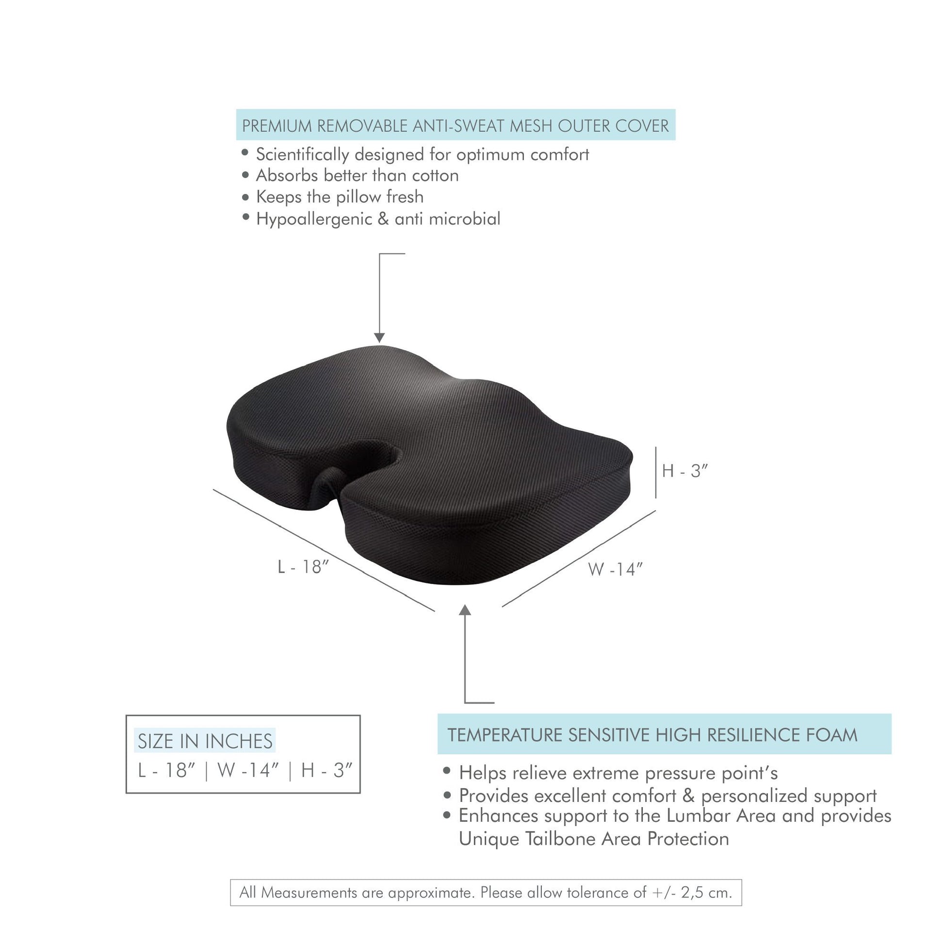 Sprucesoft - High Resilience (HR) Foam Coccyx Tailbone Support Seat Cushion - Firm - The White Willow