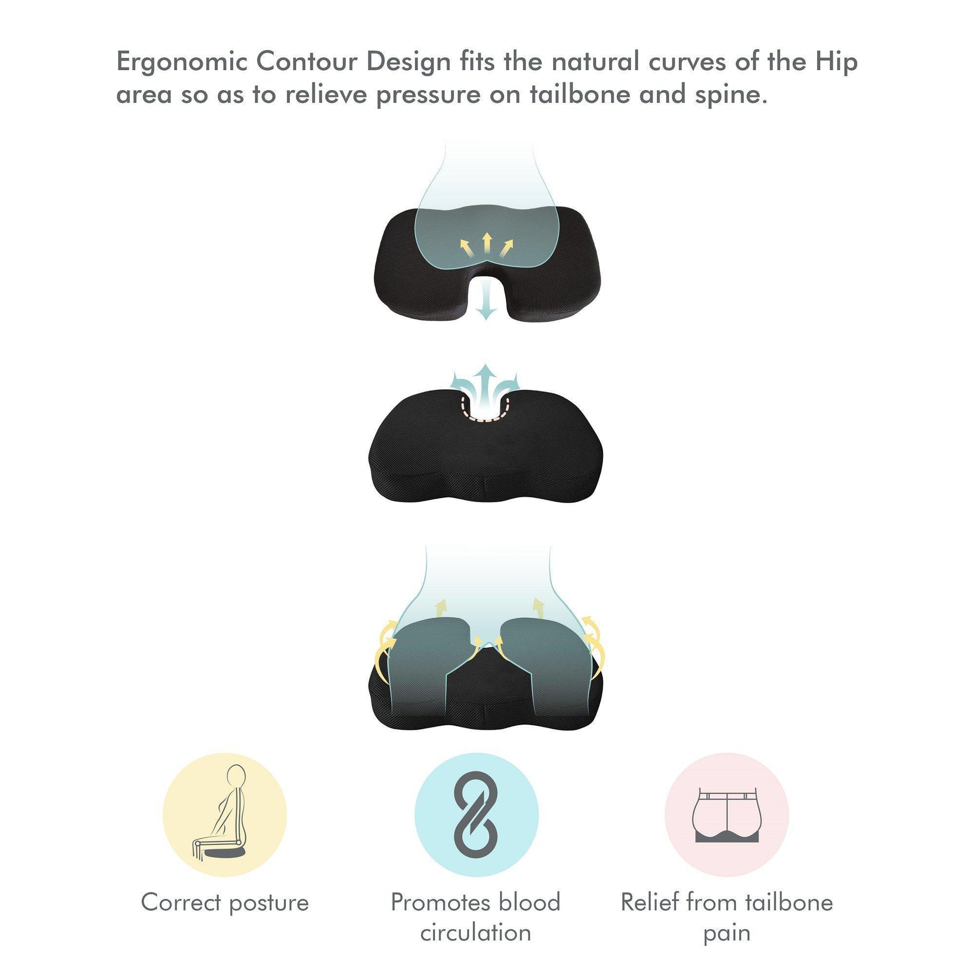 Sprucesoft - High Resilience (HR) Foam Coccyx Tailbone Support Seat Cushion - Firm - The White Willow