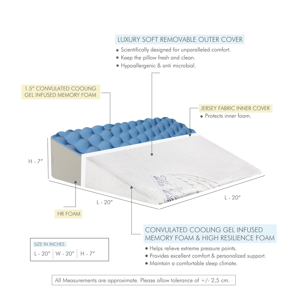 Terra- Cooling Gel Egg Crate & HR Foam Bed Wedge Pillow - Medium Firm Support The White Willow 