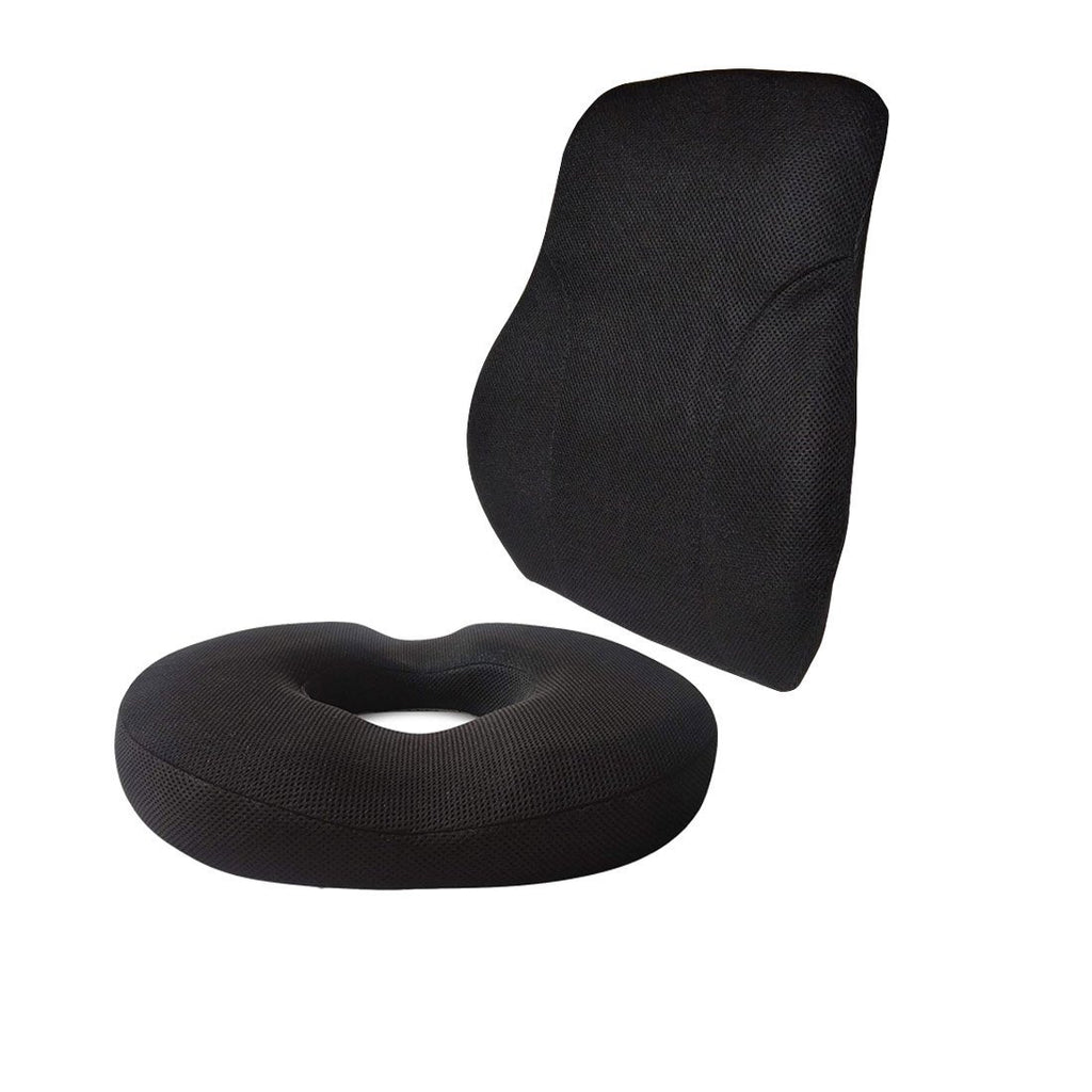 Wingman - Work From Home Combo - Memory Foam Lumbar Backrest Pillow & HR Foam Donut Shaped Seat Cushion - Medium Firm - The White Willow